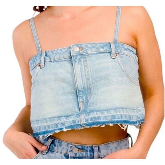 Zara Denim Crop Bralette Top - Picture 1 of 9